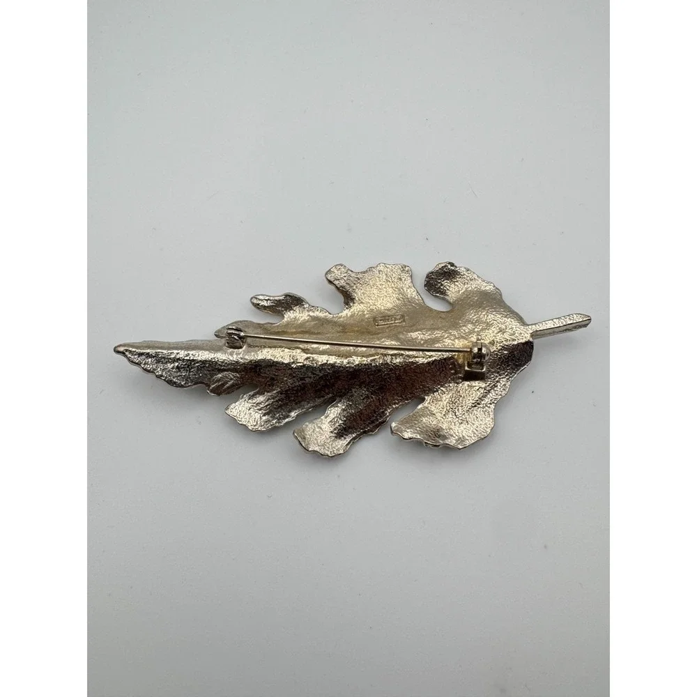 Vintage Arthur Pepper Brooch ART Silver Tone Textured Leaf Large Botanical‎ Pin